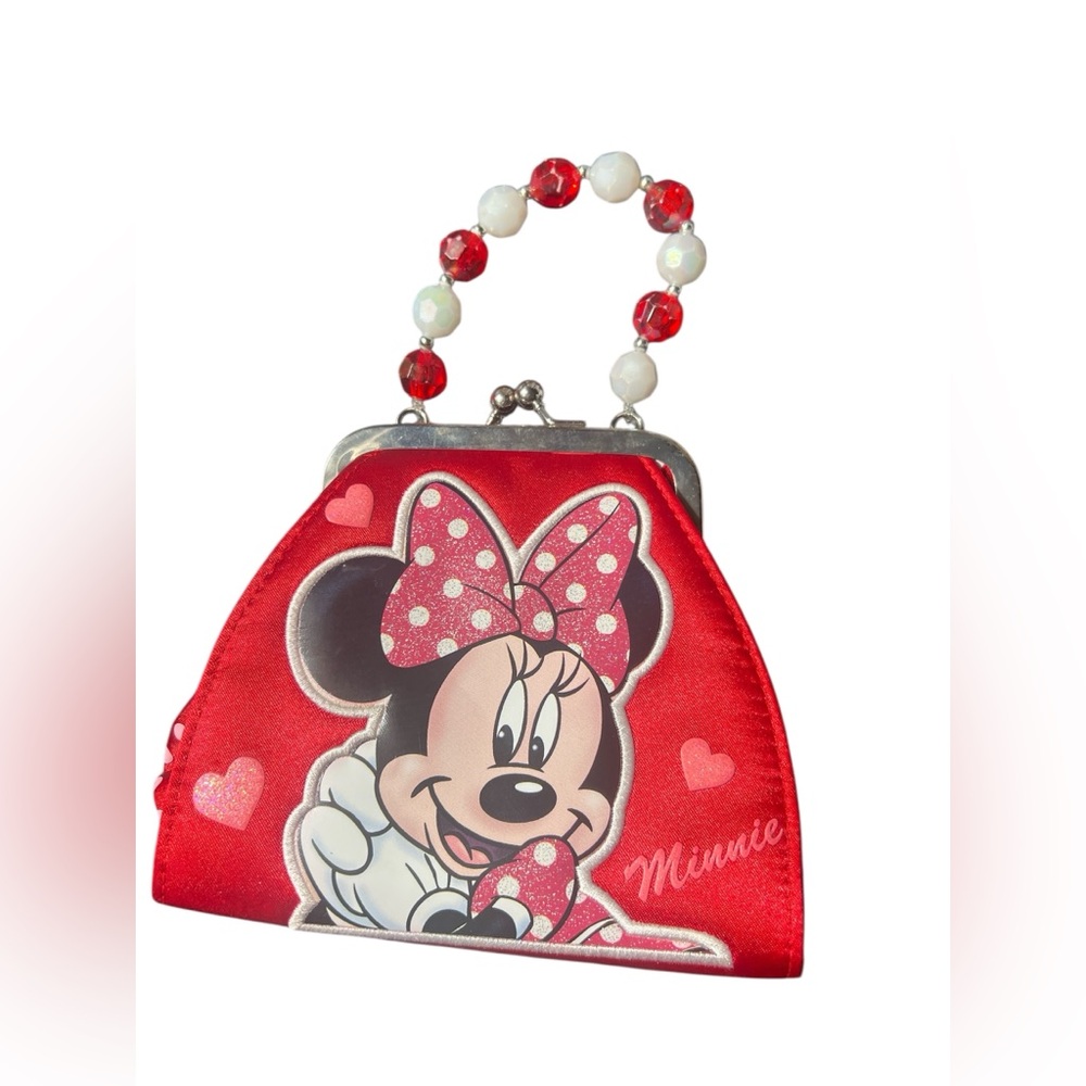 Minnie Mouse Red Purse gem handle pinch closure Disney handbag